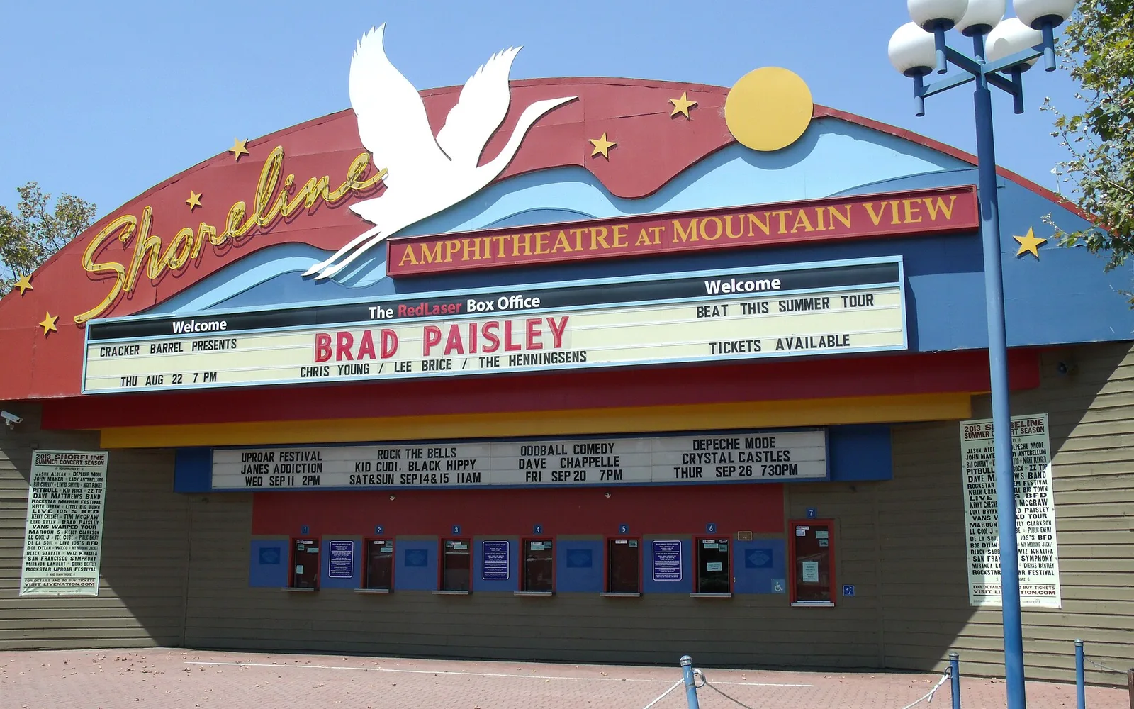 The entrance sign at Shoreline Amphitheatre in Mountain View, California