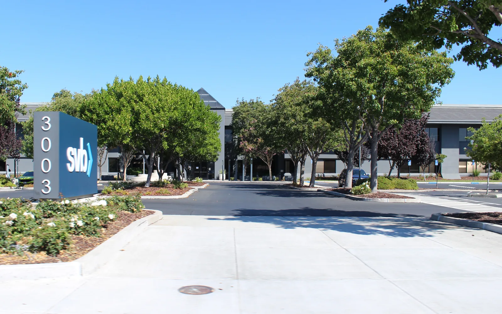 Modern office building at 3003 Tasman Drive in Santa Clara, California, a center of technology and innovation